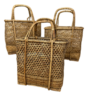 Mid 20th Century Woven Rattan Tote Handled Baskets, Sold Per