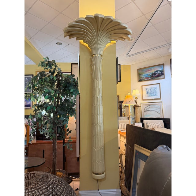 Hollywood Regency Vintage Mid-Century Hollywood Regency Palm Tree Torchiere Wall Lamps After Serge Roche - A Pair For Sale - Image 3 of 11