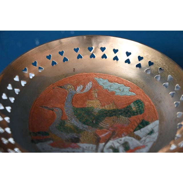 Metal Vintage Brass Openwork Footed Bowl with Bird Design, 1960s For Sale - Image 7 of 9