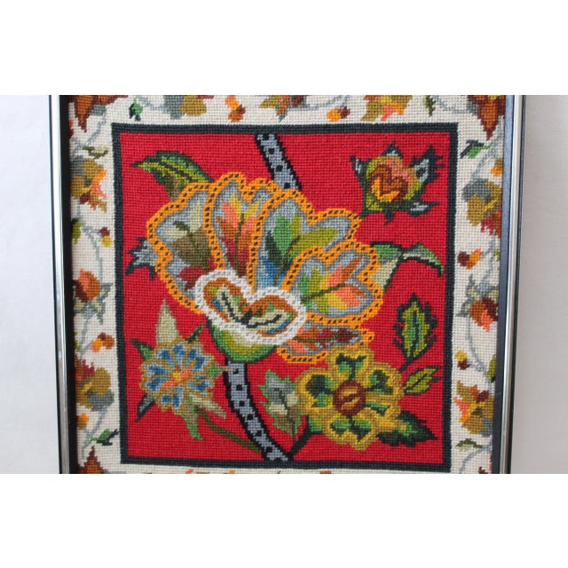 Vintage Mid-Century Psychedelic Flowers Needlepoint For Sale - Image 4 of 6