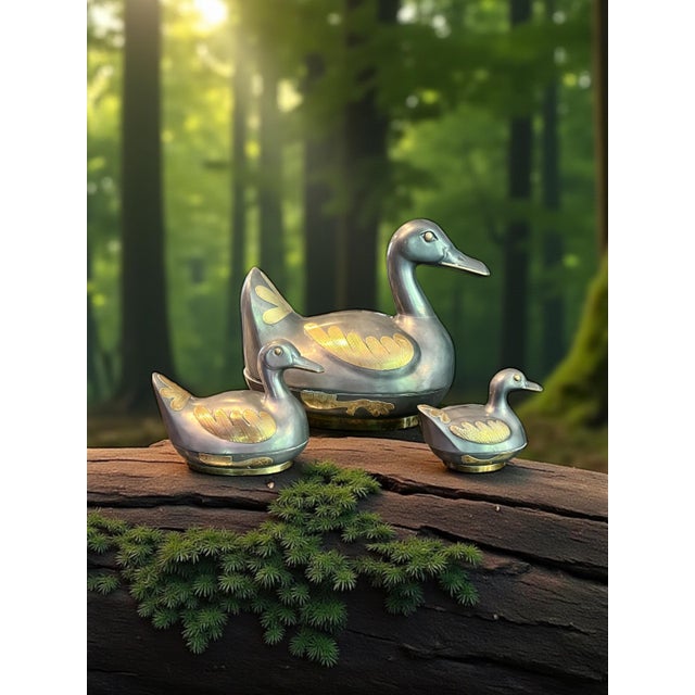 1970s Vintage Pewter Brass Lidded Duck Boxes - Set of 3 For Sale - Image 5 of 10