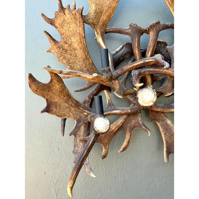 Vintage Monumental Antler and Metal Wall Sconce For Sale In West Palm - Image 6 of 12