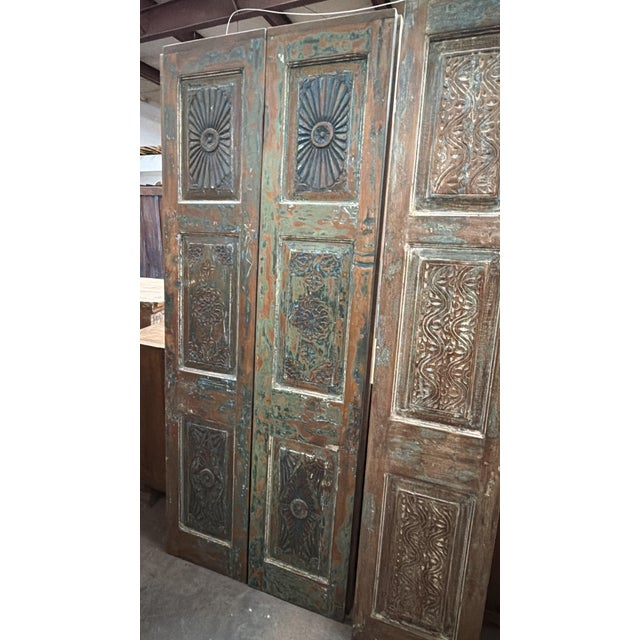 Hand-Carved Floral Reclaimed Wood Barn Door | Rustic Farmhouse Pantry & Interior Statement Door80x32 For Sale - Image 4 of 8