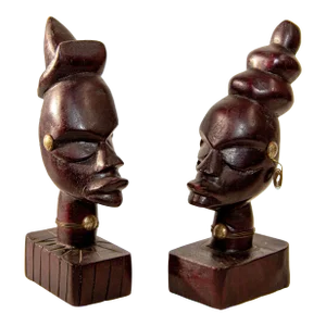 Vintage African Pair of Wooden Hand Carved Busts Sculptures