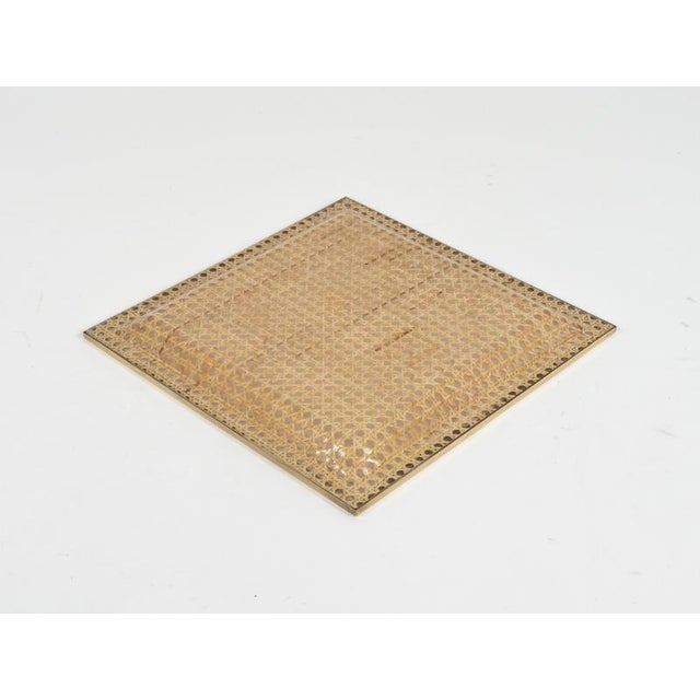 Mid-Century Acrylic Glass, Rattan and Brass Serving Tray in the style of Dior Home, Italy, 1970s For Sale - Image 9 of 10
