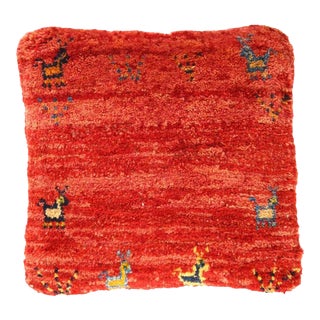 Pasargad DC Red Color Fine Hand Knotted Persian Gabbeh Pillow For Sale