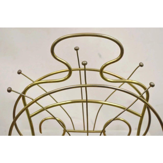 Antique English Victorian Brass and Oak Wood Scrolling Magazine Rack For Sale - Image 4 of 11