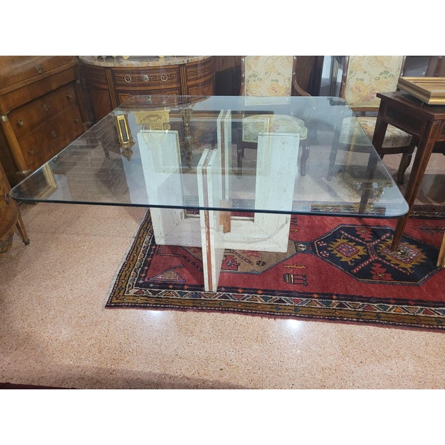 1970s Travertine and Marble Dining Table with Glass Top, 1970s For Sale - Image 5 of 13
