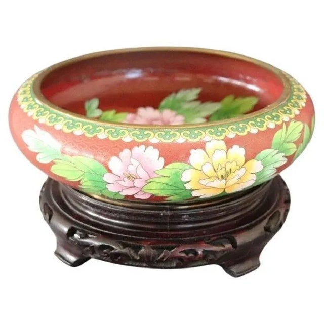Cloisonne Bowl on Wooden Stand, 1980s, Set of 2 For Sale - Image 12 of 12