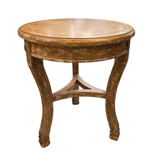 2000 - 2009 Vintage Neoclassical Distressed Gilt Round Side Table With Inlay Detail For Sale - Image 5 of 12