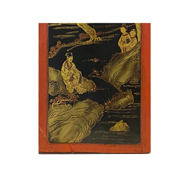 1970s Vintage Restored Golden Oriental Scenery Graphic Wood Panel Art For Sale - Image 5 of 9