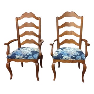 Vintage Ladder Back Arm Chairs, Ethan Allen Furniture, the Pair For Sale