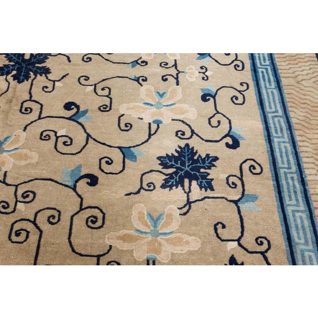 Textile Doris Leslie Blau Chinese Vintage Floral Warm Tan Hand-Knotted Wool Carpet For Sale - Image 7 of 8