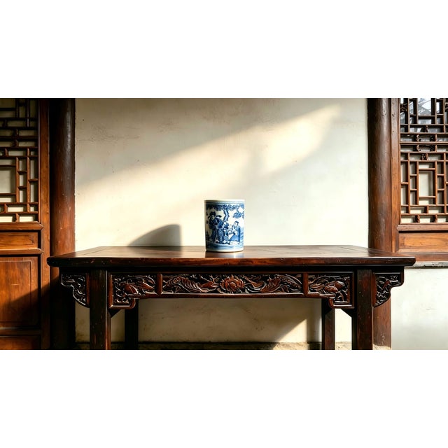 Art Deco Chinese Ceramic Pot,Blue and White Porcelain Brush Pot Hand Painted Figures Story Pattern For Sale - Image 3 of 10