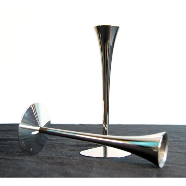 Mid 20th Century Vintage Mid Century Modern Solingen German Chrome Candle Sticks - a Pair For Sale - Image 5 of 7