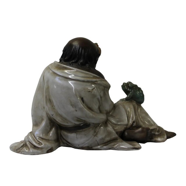 Figurative Chinese Oriental Ceramic Finish Ancient Old Man Toad Figure For Sale - Image 3 of 7