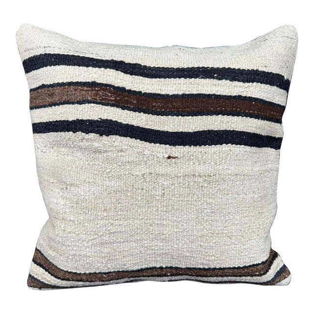 Turkish Hemp Pillow Cushion Natural Beige Black Cushion Cover 20"x20" For Sale