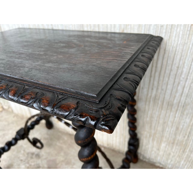 19th Spanish Side or Coffee Table With Iron Stretcher and Solomonic Legs For Sale - Image 11 of 13