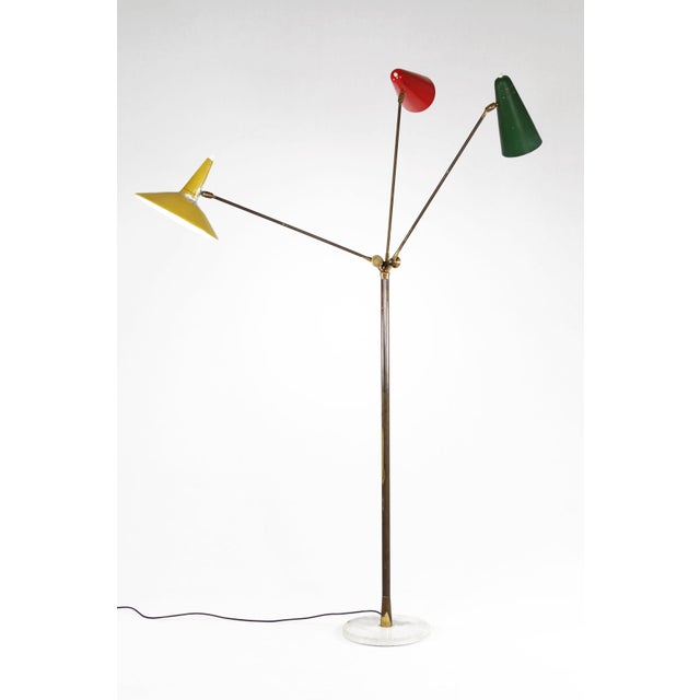 Italian Floor Lamp with Three Colored Aluminum Shades, 1950s For Sale - Image 6 of 11