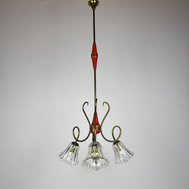 Vintage Murano Glass and Brass Chandelier, Italy, 1950s For Sale - Image 13 of 18