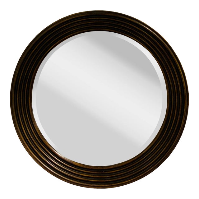 Jonathan Charles Bronze Finished Round Wickens Wall Mirror For Sale