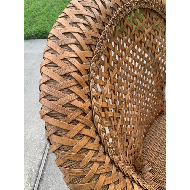 Wood Vintage Wicker and Rattan Club Chairs - A Pair For Sale - Image 7 of 7