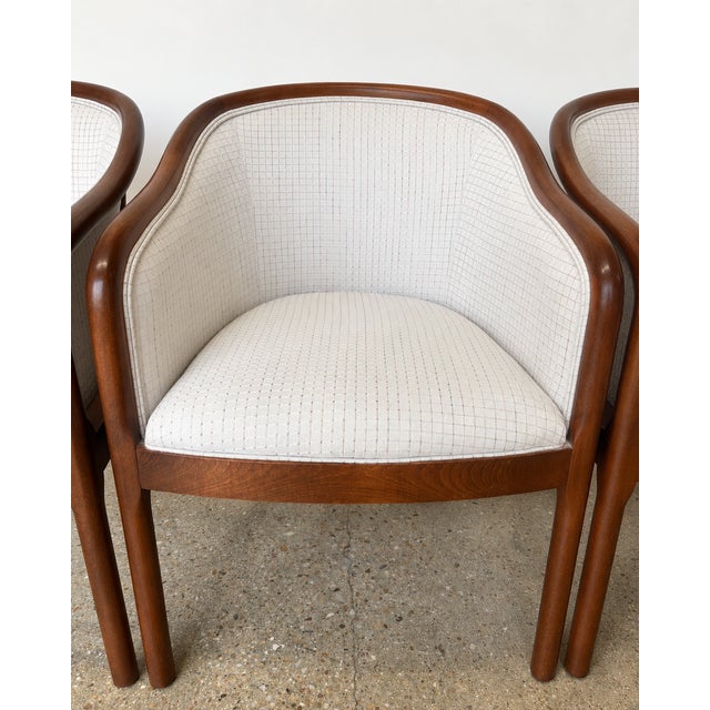 Wood Handsome Set of 4 Ethan Allen Jacob Barrel Chairs in Dove Gray For Sale - Image 7 of 9