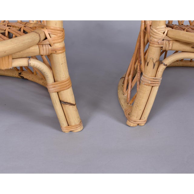 Pair of Vintage Trellis Woven Barrel Back Rattan Lounge Chairs For Sale - Image 14 of 17