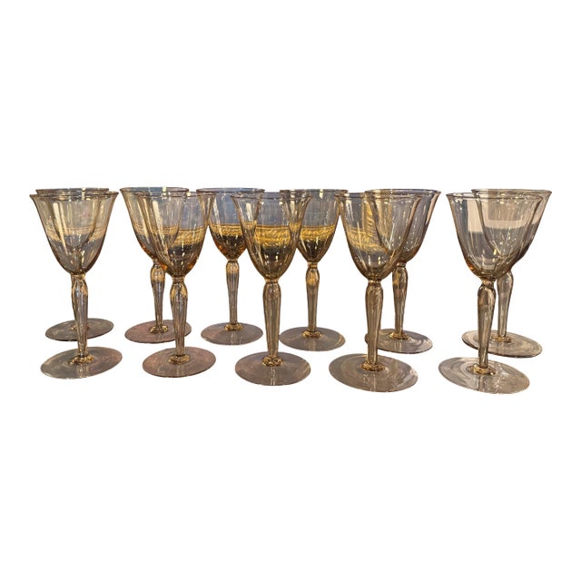 1920s Murano Glass Stemware by Renowned Glassblower Vittorio Zecchin -Set of 11 For Sale
