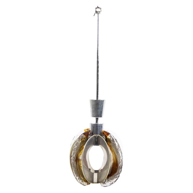 Vintage Glass and Steel Chandelier from La Luce Roma, Italy, 1970s For Sale - Image 6 of 6