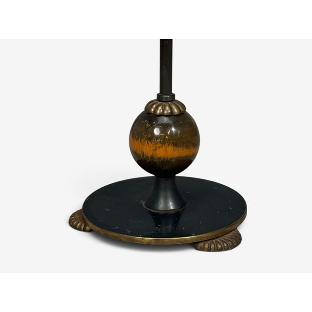 1950s Mid-Century Modern Floor Lamp, Patinated Brass, Wood, Fabric For Sale - Image 12 of 12