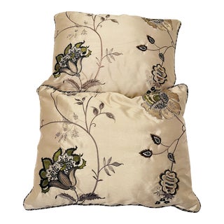 Vintage Pair of Silk Brocade Embroidered Butterfly Pillows For Sale