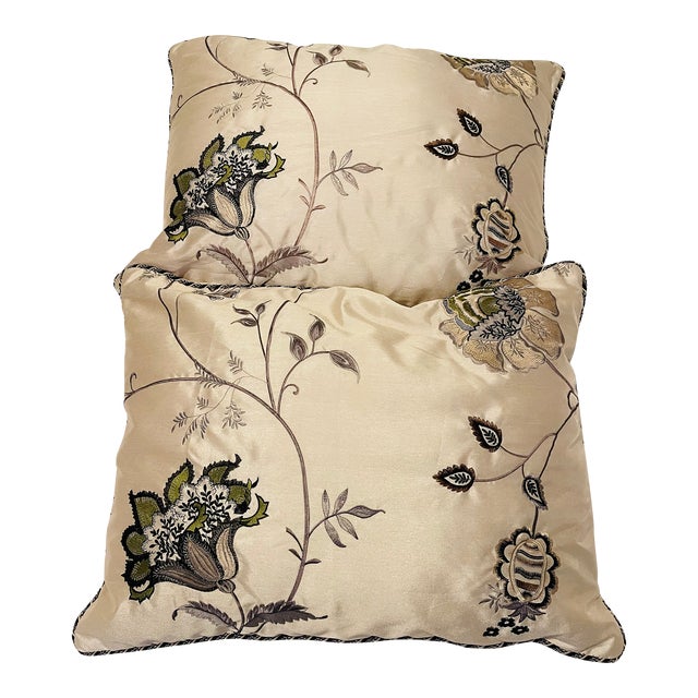 Vintage Pair of Silk Brocade Embroidered Butterfly Pillows For Sale