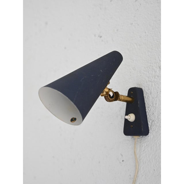 Metal Scandinavian Blue Wall Light, 1950s For Sale - Image 7 of 7