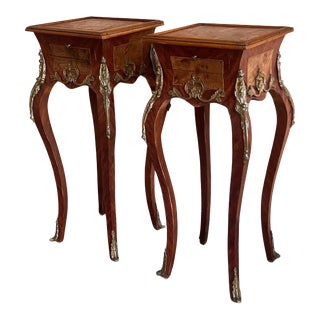 French Classic Louis XV Style Marquetry Nightstands With Drawer, 1910 For Sale