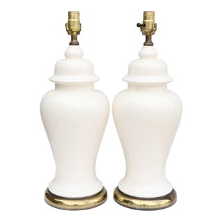 Vintage White Ceramic Ginger Jar Table Lamps - a Pair For Sale
