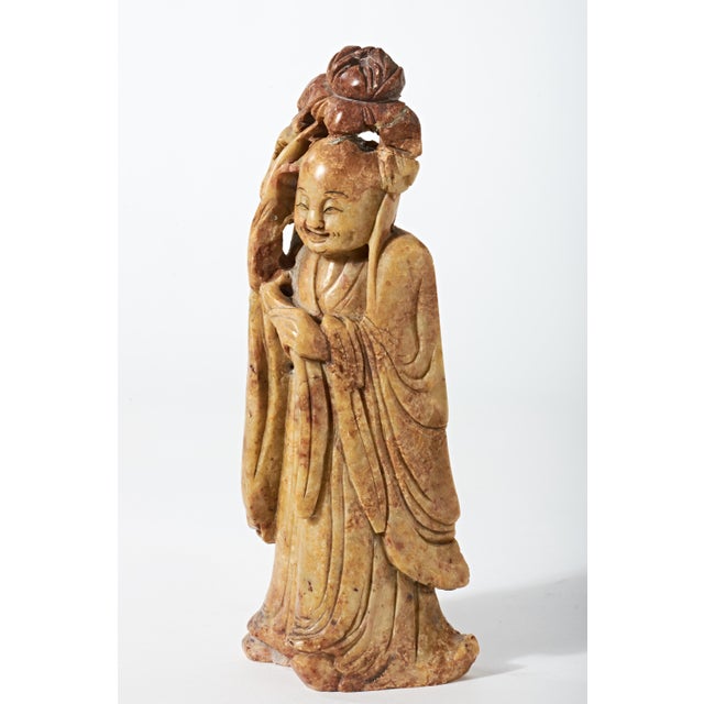 Early 20th Century Carved Jade Sculpture of Smiling Chinese Wise Man For Sale - Image 14 of 16