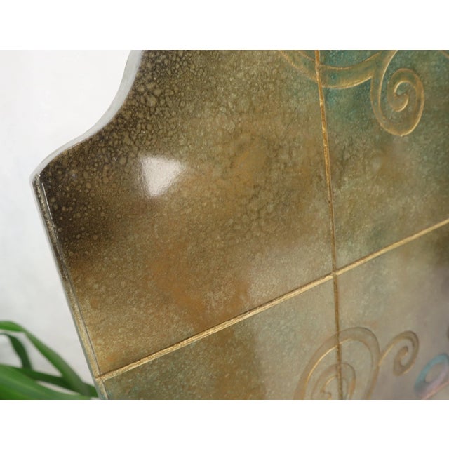 Brown Studio Made Art Decorated Lacquered 4-Panel Room Divider Screen For Sale - Image 8 of 13