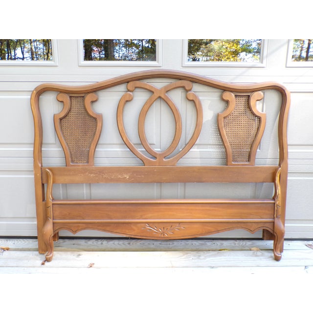 Vintage French Provincial French Country Style Cane Walnut Full Double Bed Frame For Sale - Image 10 of 12