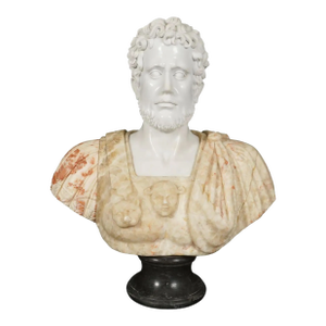 Early 20th C. Italian Multicolor Marble Bust of Ancient Philosopher Aristotle.