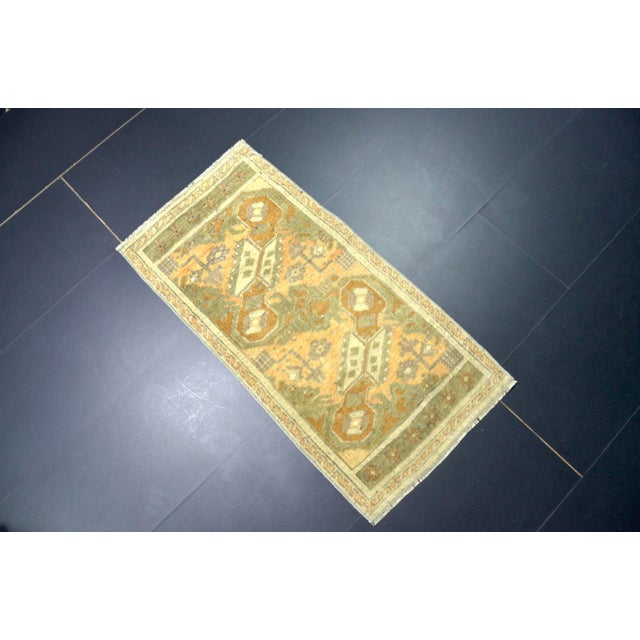 1960s Handmade wool and cotton rug in Turkish Anatolian Small Rug, Vintage Doormat Rug, Turkish Vintage Decorative Rug,...