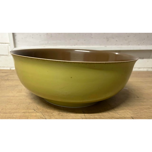 Beautiful two-toned LARGE Chinese Bowl, perfect condition, sophistated colors: Olive Drab and dark taupe. Measures 14.75”...