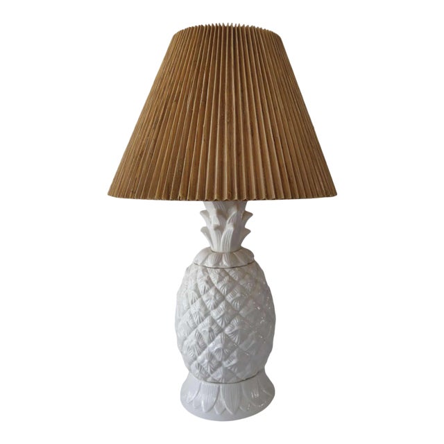 White Glazed Ceramic Lamp With Pineapple Design Base For Sale