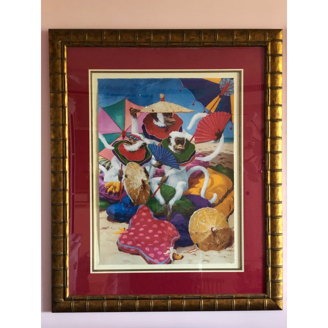 2002 "Monkeys on the Beach" Anthropomorphic Lithograph by Dan Poole, Framed For Sale - Image 9 of 9