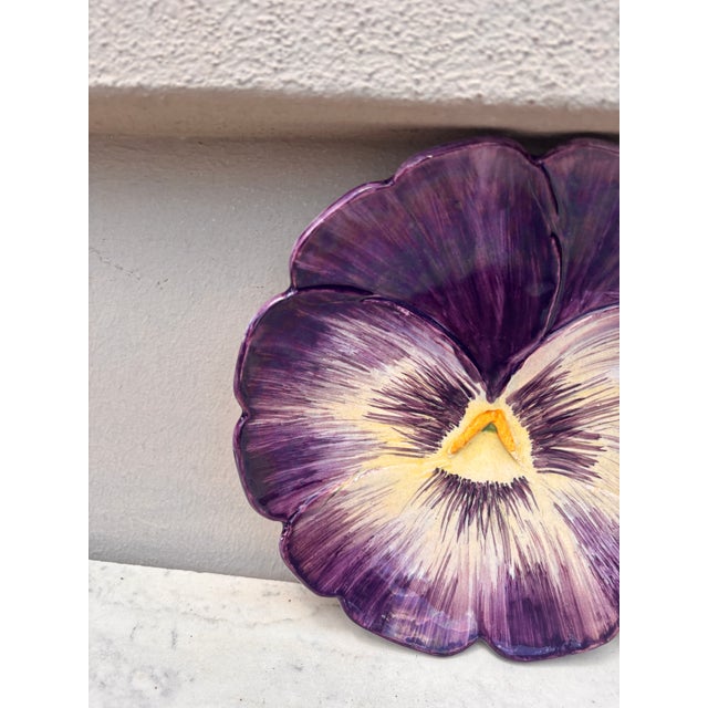 Art Nouveau French Majolica Pansy Plate Jerome Massier, Circa 1890 For Sale - Image 3 of 4
