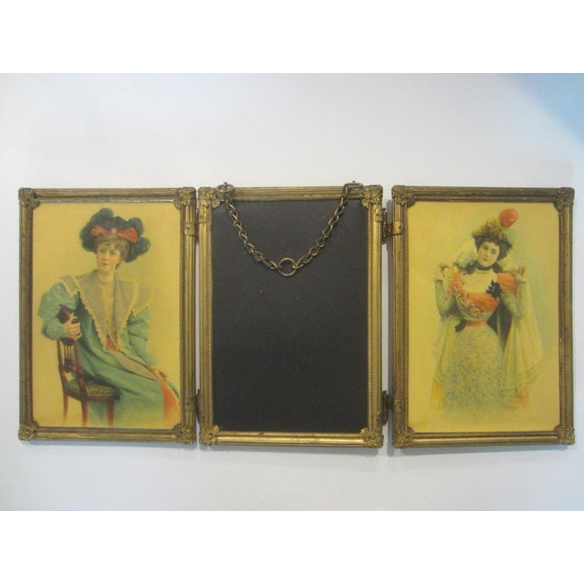 Art Deco Art Deco Triptych Bronze Pictorial Beveled Boudoir Folding Mirror For Sale - Image 3 of 13
