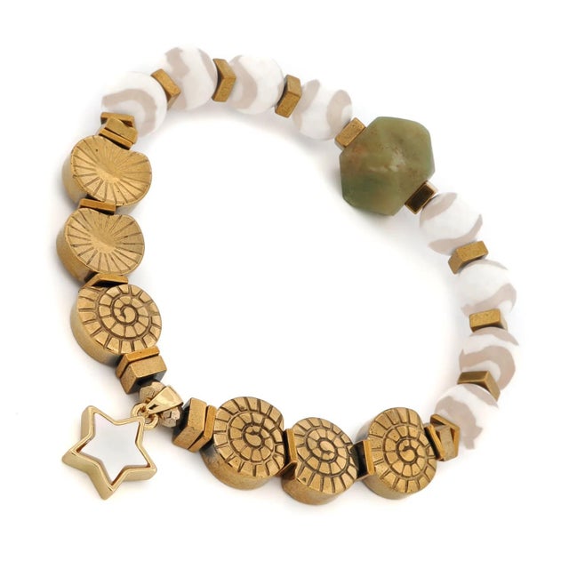 Contemporary Spiritual Star Tibetan Agate & Jade Bracelet For Sale - Image 3 of 7