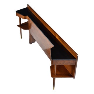 American of Martinsville Dania Black and Walnut Headboard With Attached Nightstands For Sale