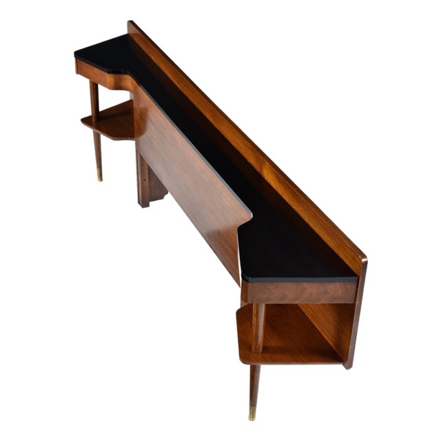 American of Martinsville Dania Black and Walnut Headboard With Attached Nightstands For Sale