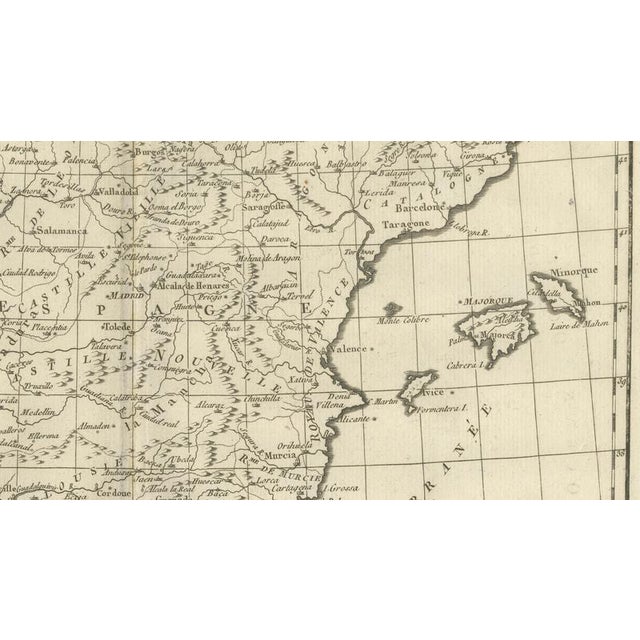 Paper Spain and Portugal Map by Bonne, 1780 For Sale - Image 7 of 9